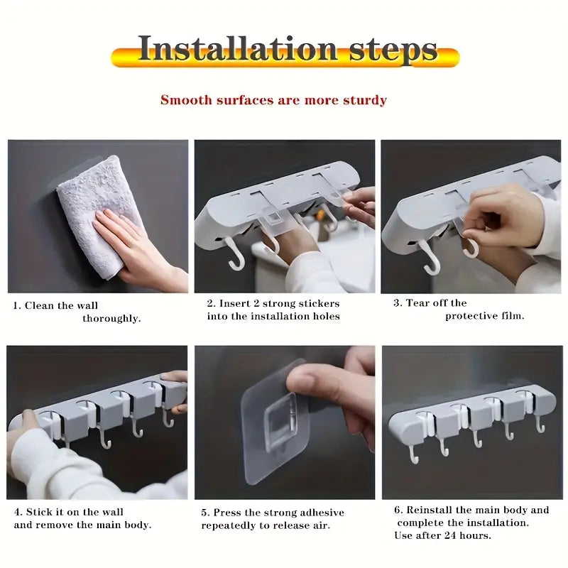 No-Drill Wall-Mounted Mop and Broom Organizer MUVAYA