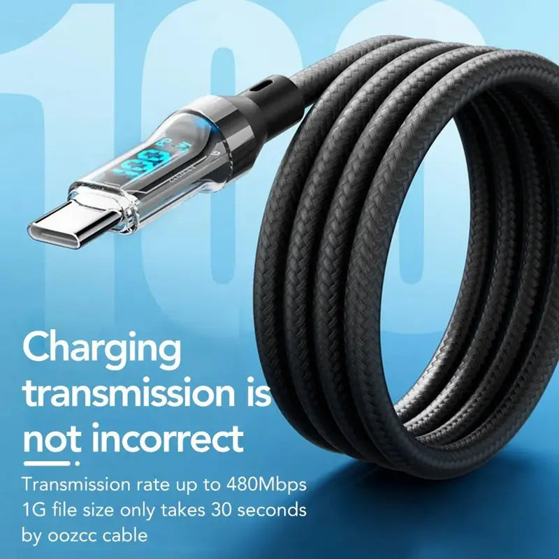 Ultra-Fast Charging Data Transfer Cable C to C with LED Display MUVAYA