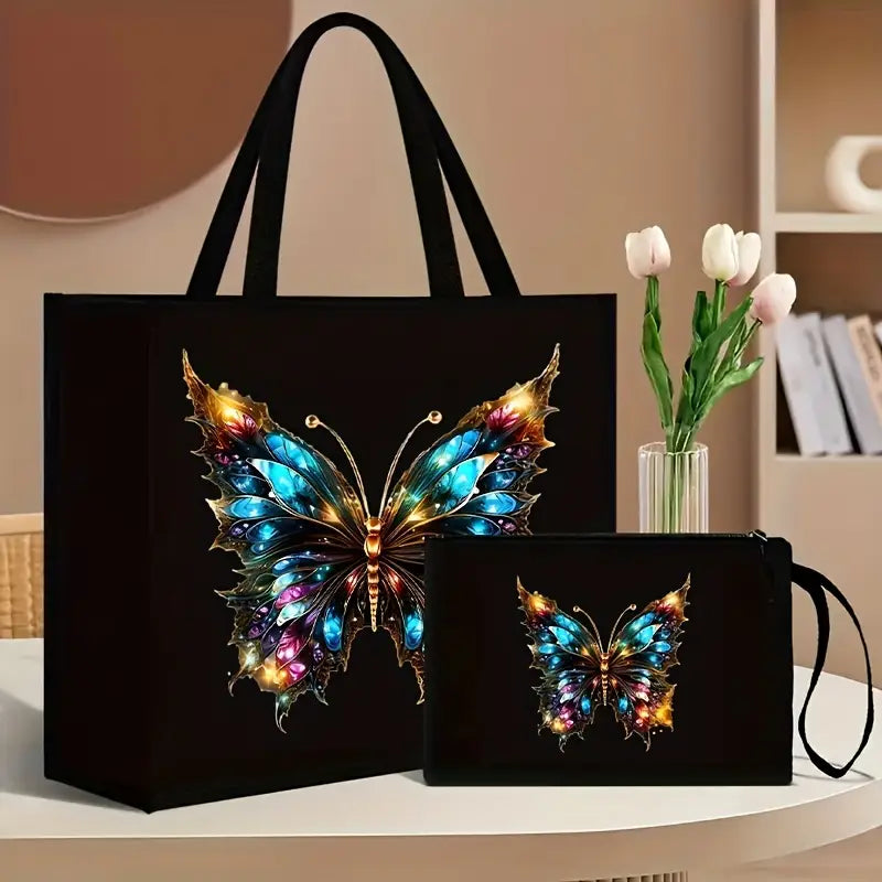 2pcs Floral and Butterfly Print Tote Bag Set MUVAYA