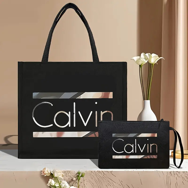 Chic Two-Piece Canvas Tote & Cosmetic Bag Set MUVAYA