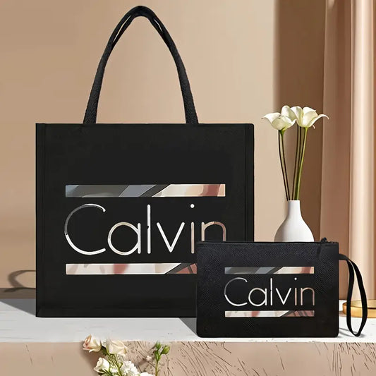 Chic Two-Piece Canvas Tote & Cosmetic Bag Set MUVAYA