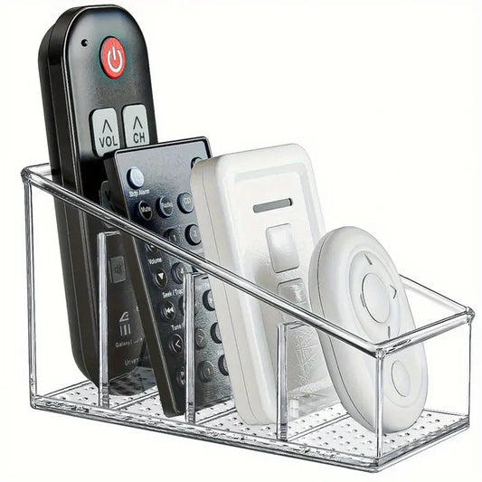 Clear Plastic Remote Control Holder – 4-Compartment Desk Organizer MUVAYA