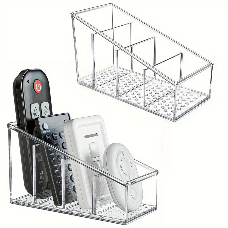 Clear Plastic Remote Control Holder – 4-Compartment Desk Organizer MUVAYA
