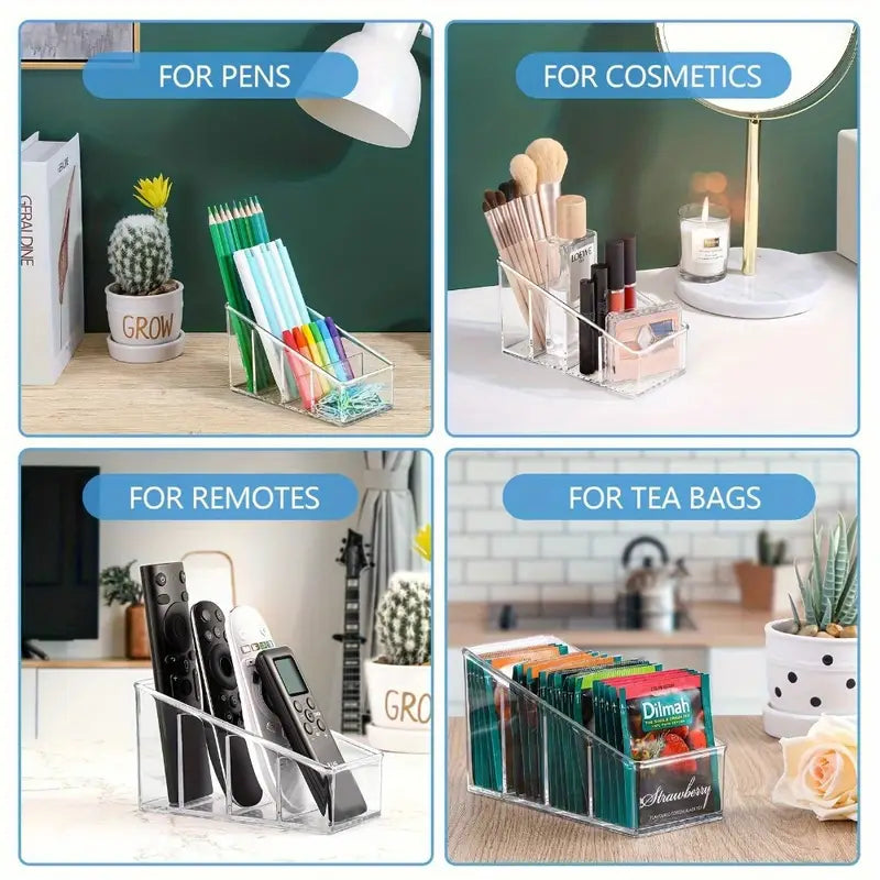 Clear Plastic Remote Control Holder – 4-Compartment Desk Organizer MUVAYA