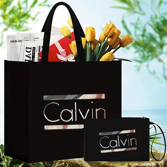 Chic Two-Piece Canvas Tote & Cosmetic Bag Set MUVAYA