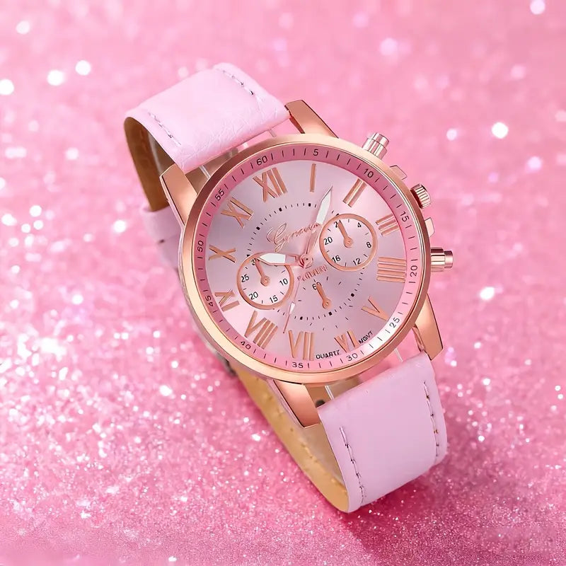 Women’s Round Quartz Watch with 4pcs Jewelry Set MUVAYA