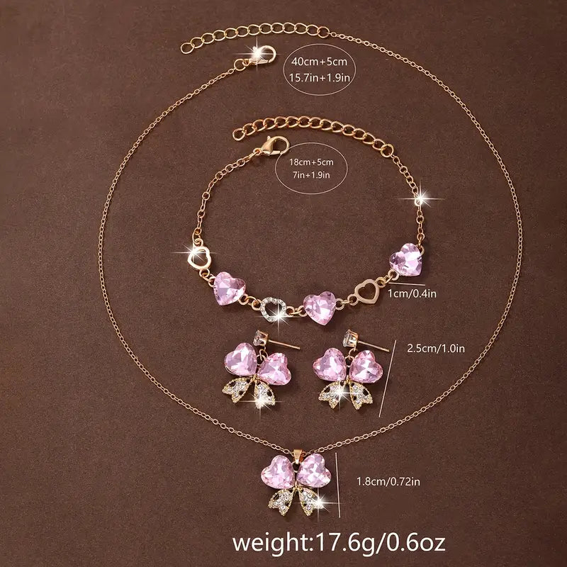 5pcs Women's Watch Starry Pink with Butterfly Heart Jewellery Set MUVAYA