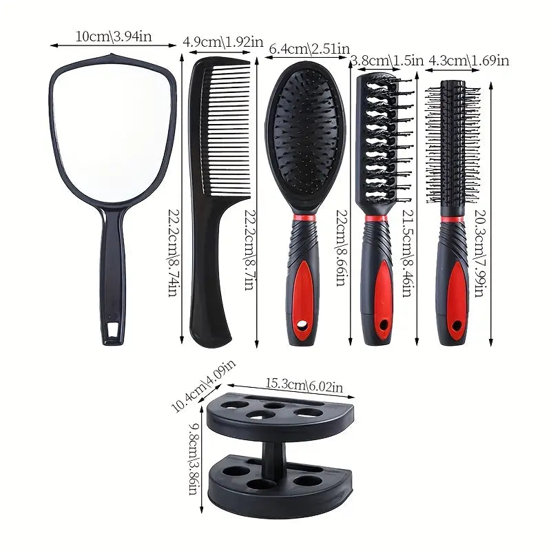 6pcs Mirror and Comb Set Hair Styling Combs MUVAYA