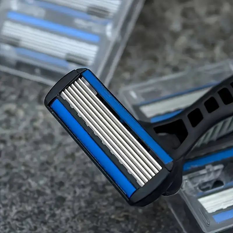 Men's Double-Edged Stainless Steel Razor with 6-Layer Blades MUVAYA