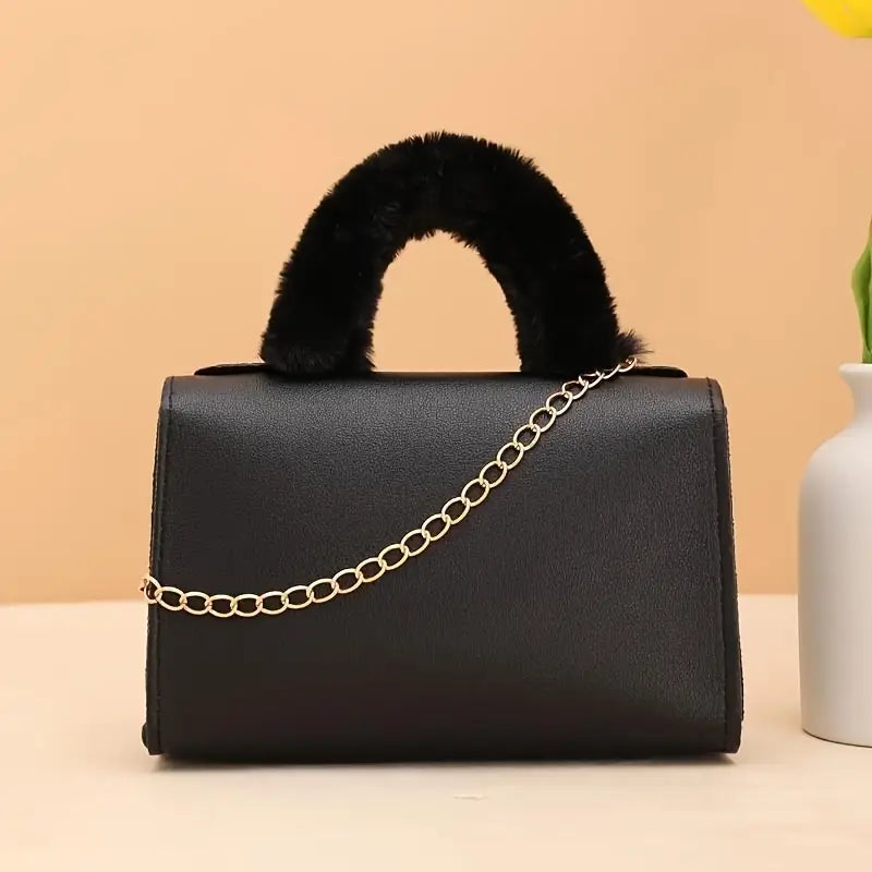 Women’s Stylish Handbag with Plush Handle and Golden Chain Strap MUVAYA