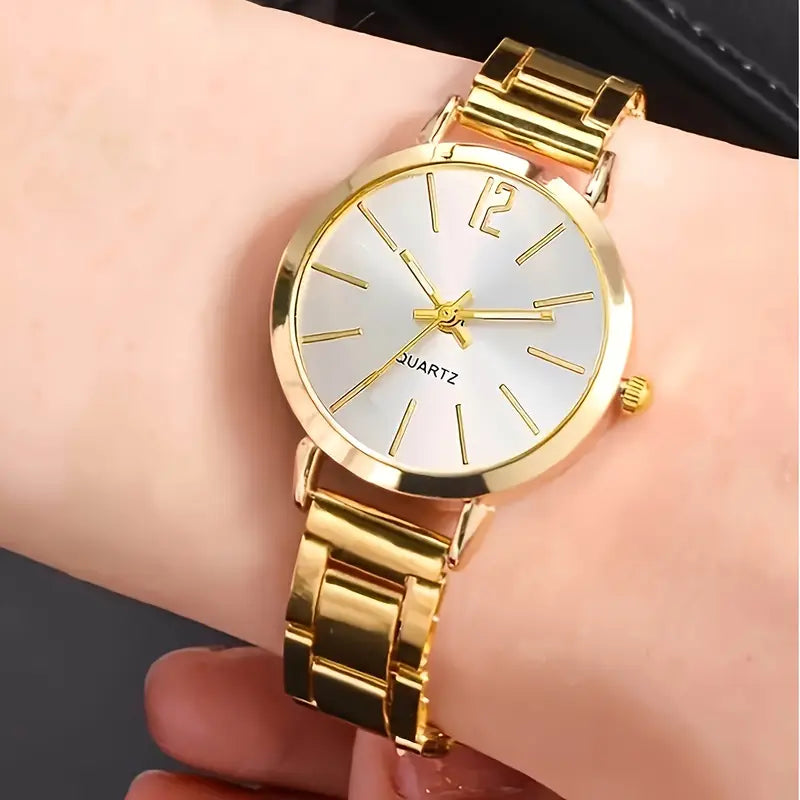 4pcs Golden Quartz Watch and Bracelet Set for Men & Women MUVAYA