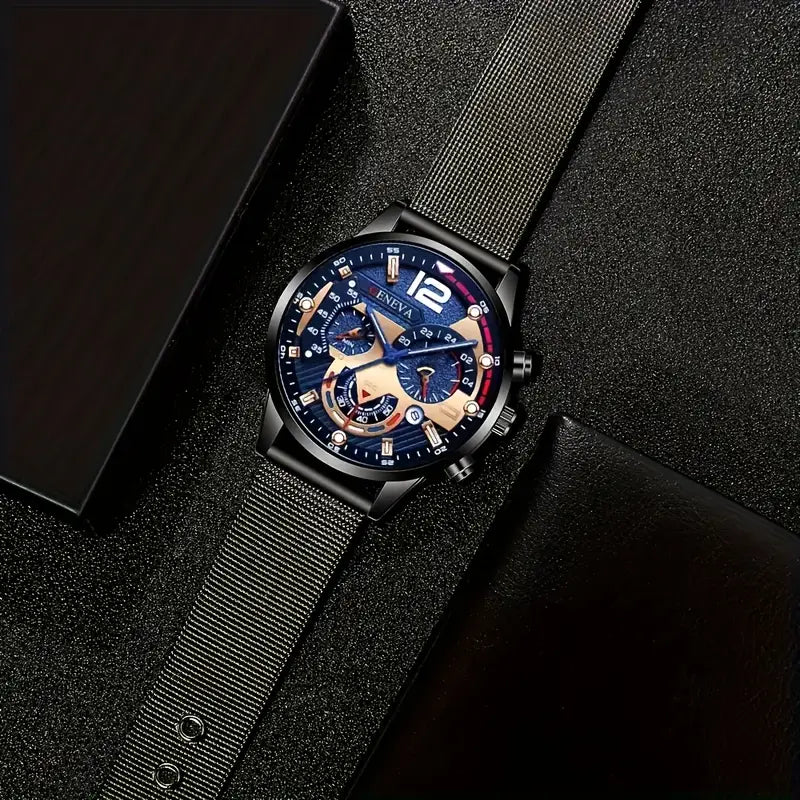 Men's Stylish Quartz Watch with Blue Dial MUVAYA