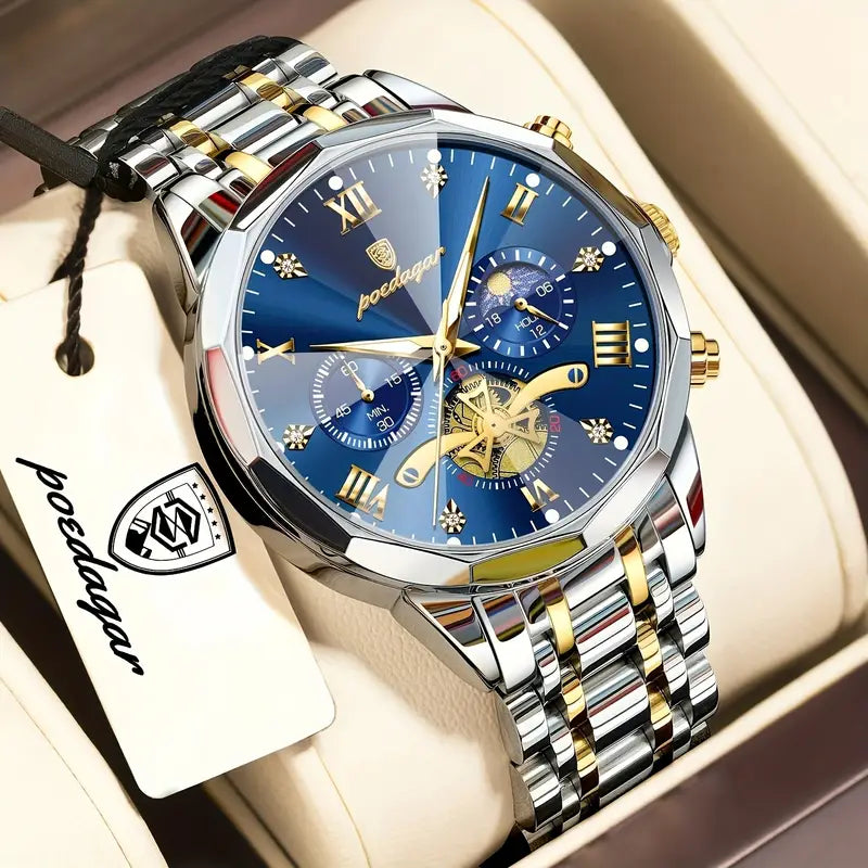 Men'S Luxury Steel Band Watch with Luminous Hands MUVAYA