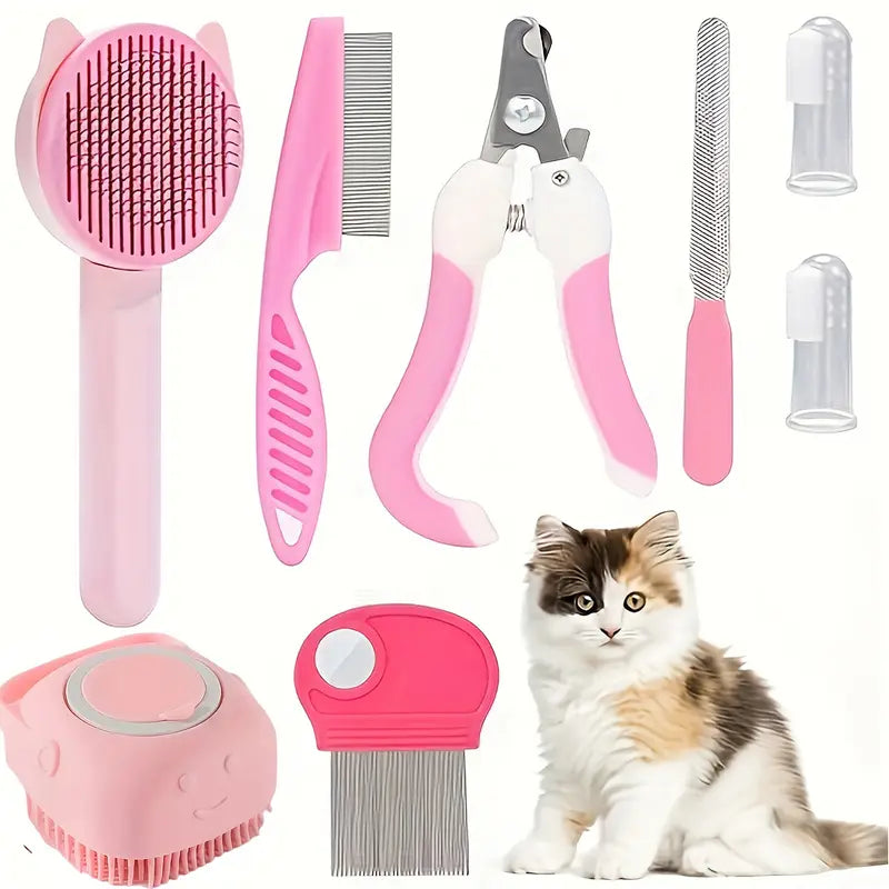 8pcs Cat Grooming Kit – Complete Pet Care Tools for Cats MUVAYA