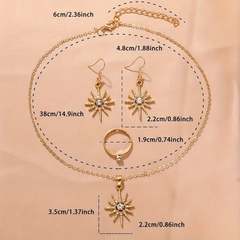 Elegant 4pcs Sun Pendant Jewelry Set with Rhinestones MUVAYA