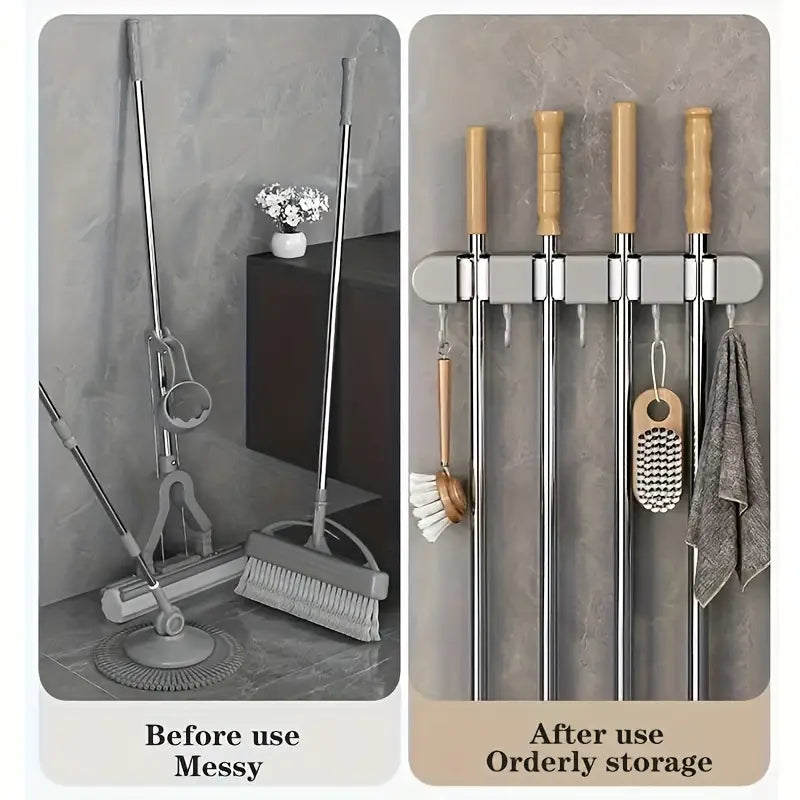 No-Drill Wall-Mounted Mop and Broom Organizer MUVAYA