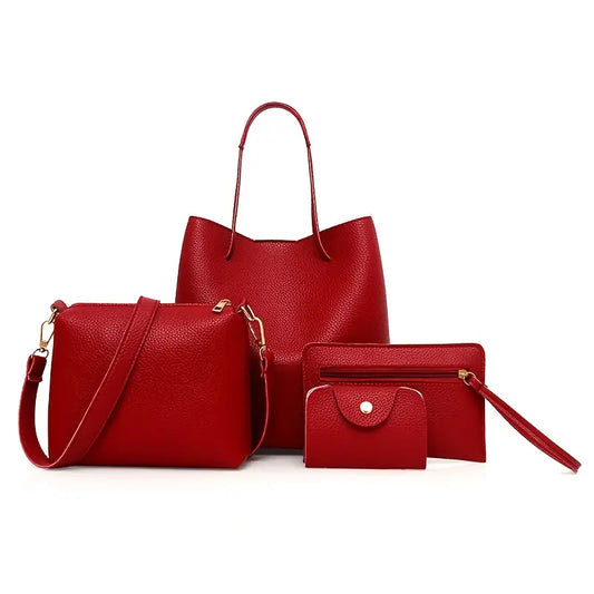 4pcs Elegant Pink Synthetic Handbag Set MUVAYA