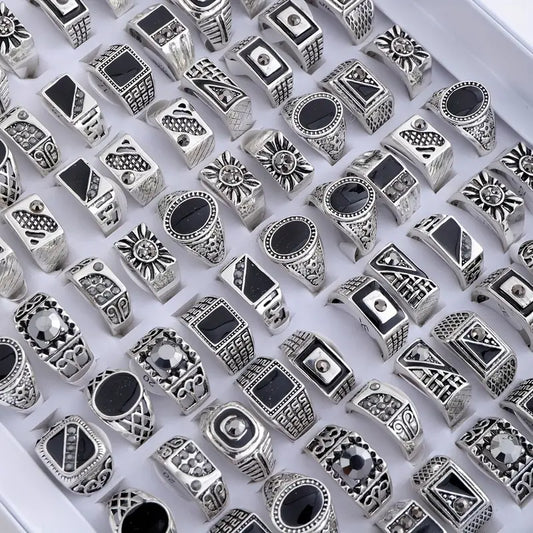 Mixed Retro Punk Black Enamel Square Rings for Men And Women MUVAYA