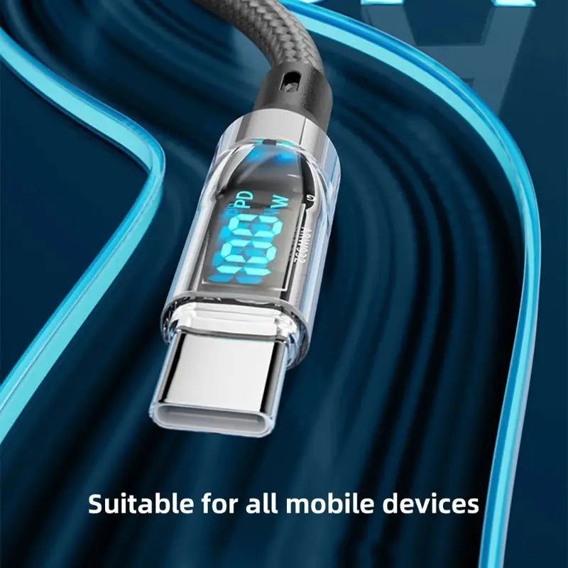 Ultra-Fast Charging Data Transfer Cable C to C with LED Display MUVAYA