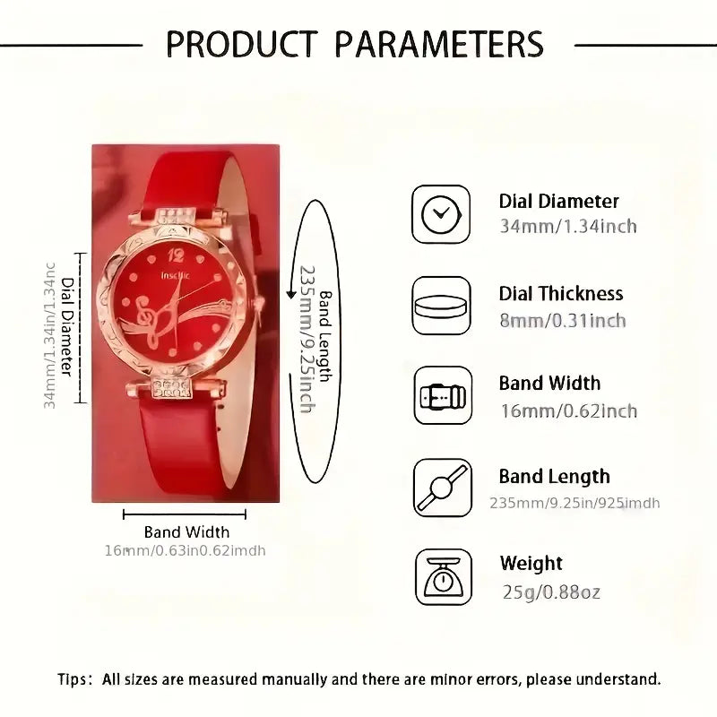 6pcs Women’s Watch Set – Elegant Quartz Watch with Accessories MUVAYA