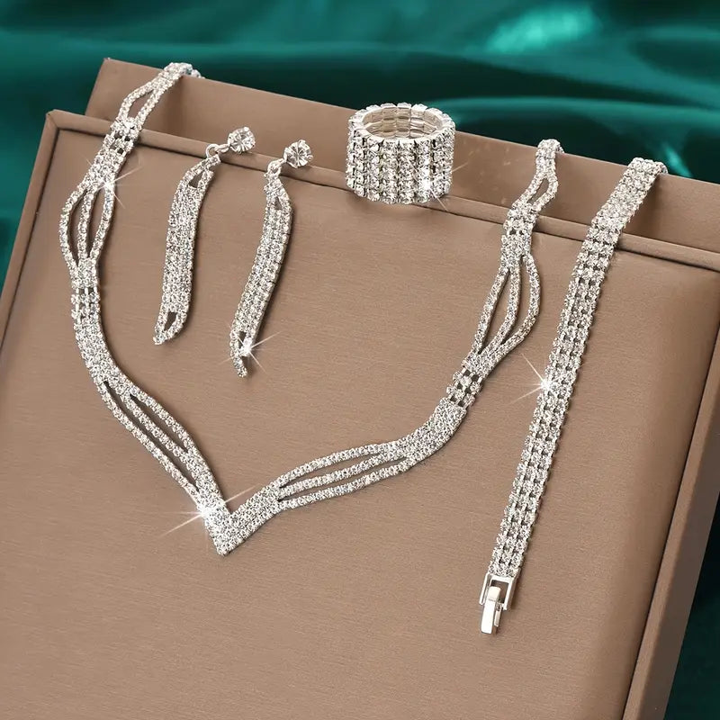 4pcs Rhinestone Claw Chain Jewelry Set MUVAYA