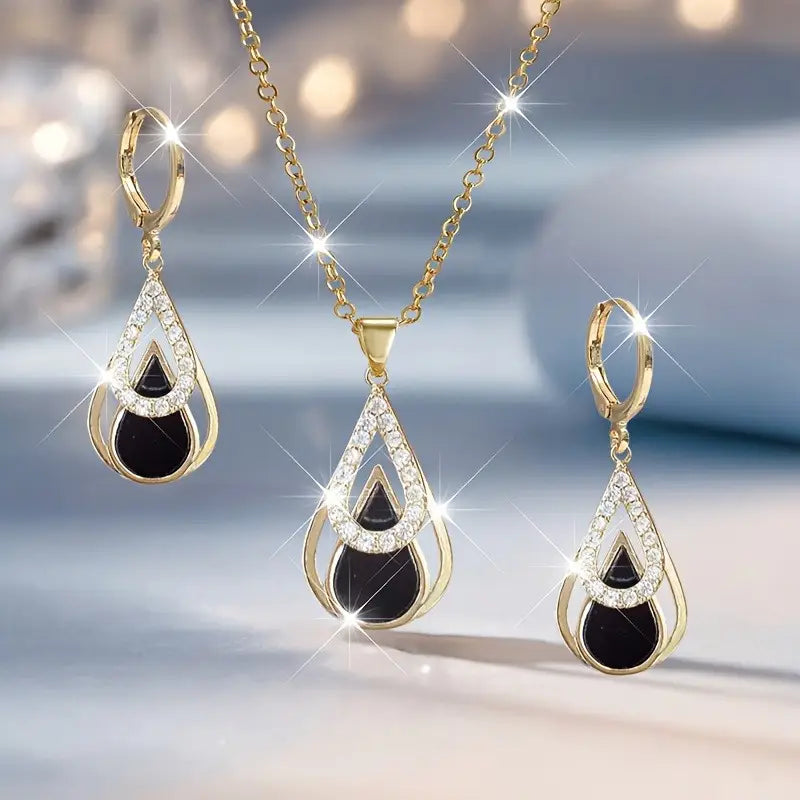 3pcs Elegant Luxury Teardrop Pendant Necklace and Earrings Set MUVAYA