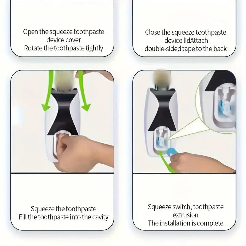 2pcs Wall-Mounted Automatic Toothpaste Squeezer and Toothbrush Holder Set MUVAYA