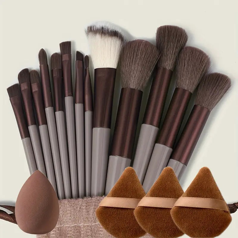 17pcs Makeup Brush Set – Complete Kit with Puffs & Blender MUVAYA