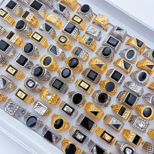 Mixed Retro Punk Black Enamel Square Rings for Men And Women MUVAYA