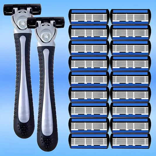 Men's Double-Edged Stainless Steel Razor with 6-Layer Blades MUVAYA