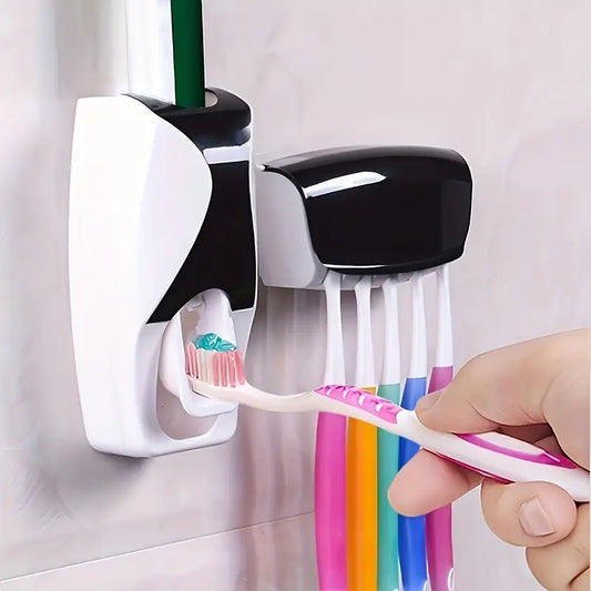 2pcs Wall-Mounted Automatic Toothpaste Squeezer and Toothbrush Holder Set MUVAYA