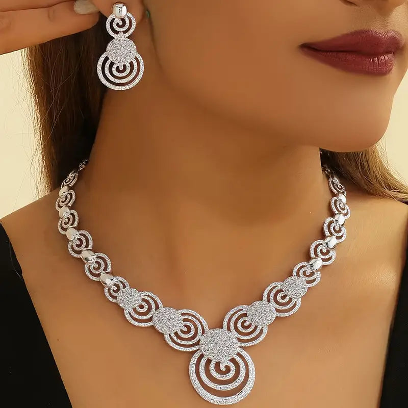 3pcs Rhinestone Golden Plated Necklace & Earrings Set MUVAYA