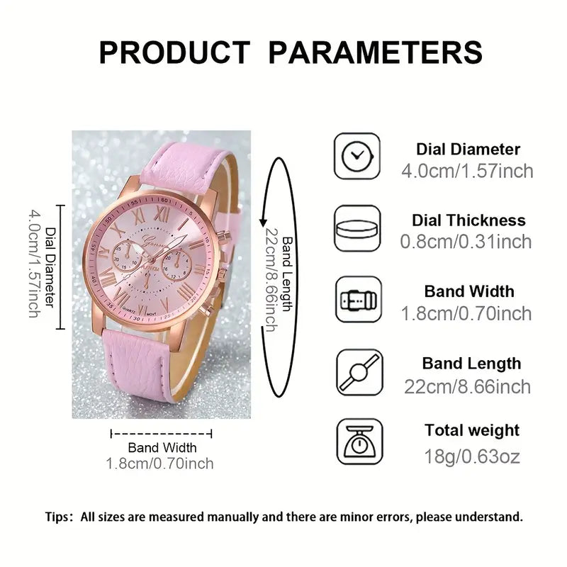 Women’s Round Quartz Watch with 4pcs Jewelry Set MUVAYA