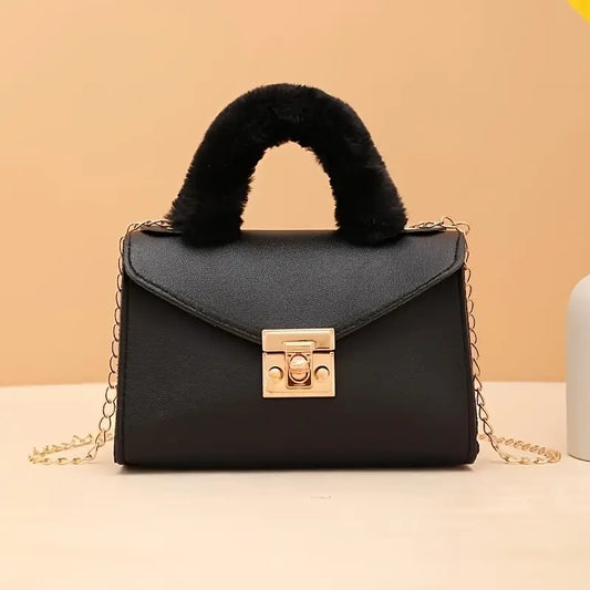 Women’s Stylish Handbag with Plush Handle and Golden Chain Strap MUVAYA