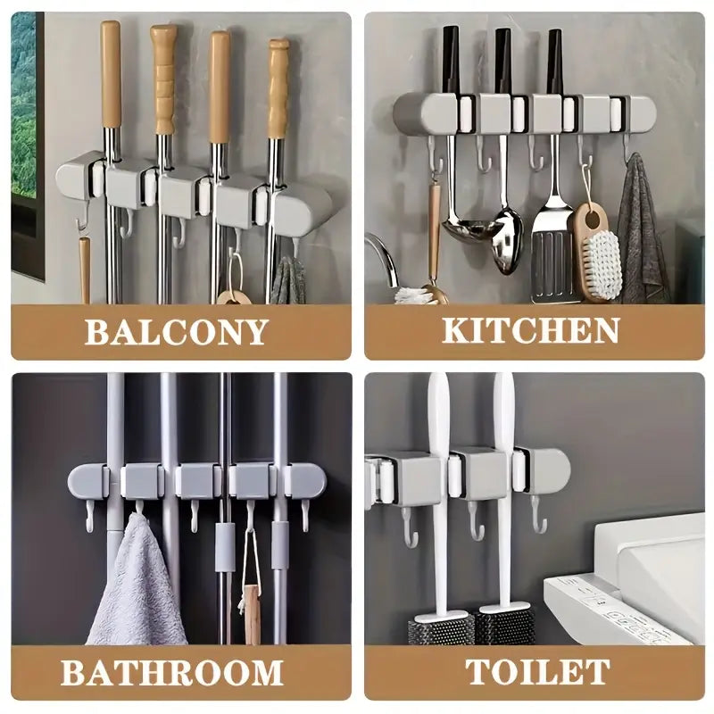 No-Drill Wall-Mounted Mop and Broom Organizer MUVAYA