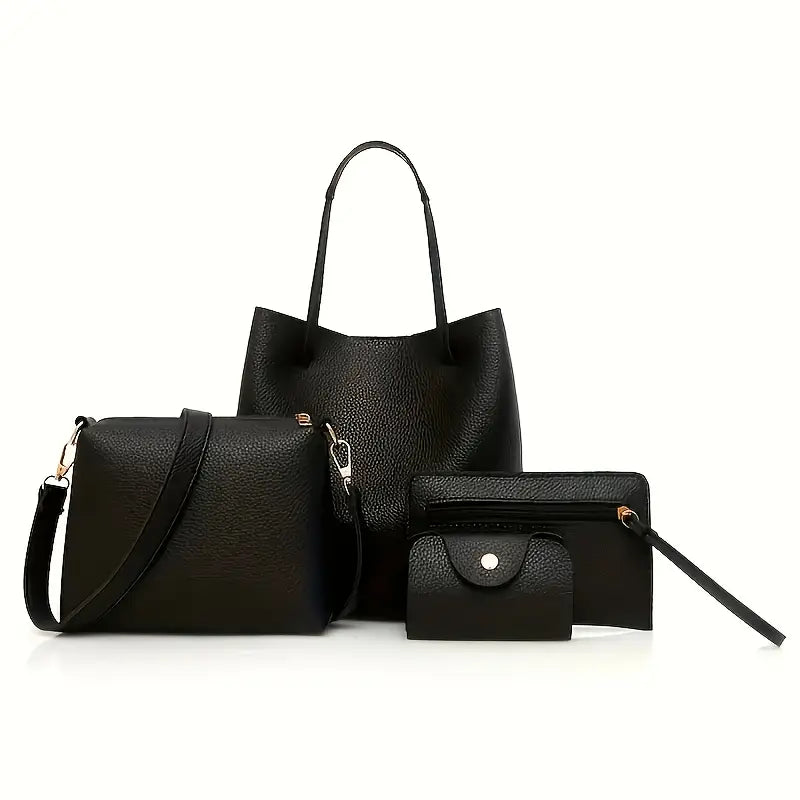 4pcs Elegant Pink Synthetic Handbag Set MUVAYA