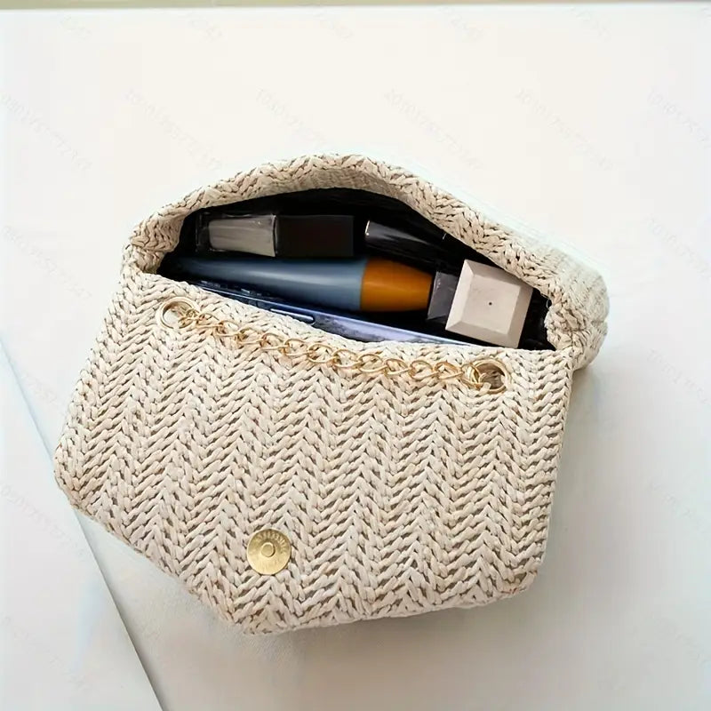 Casual Woven Crossbody Bag - Beige MUVAYA