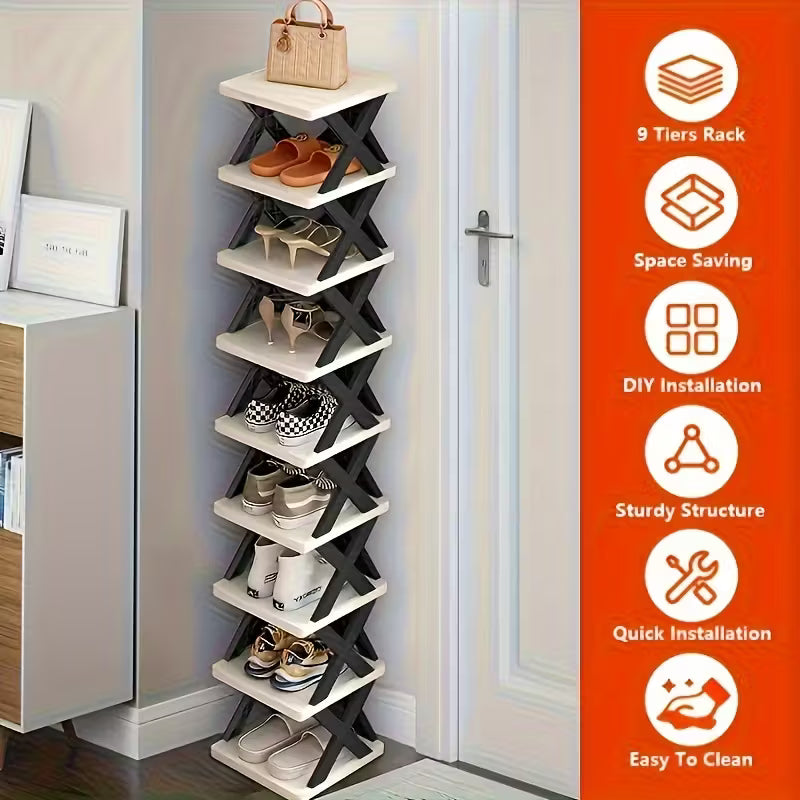 Space-Saving Vertical Corner 2-Layer Shoe Rack MUVAYA