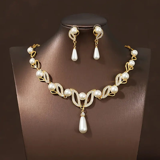 Three-Piece Jewelry Set with Golden Stud Earrings & Necklace MUVAYA