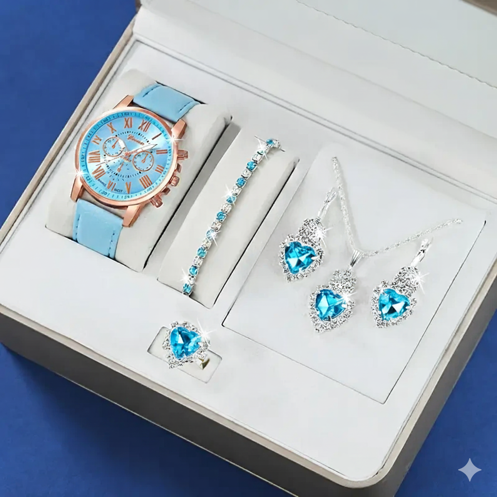Women's Fashion Quartz Watch with 5pcs Jewelry Set MUVAYA