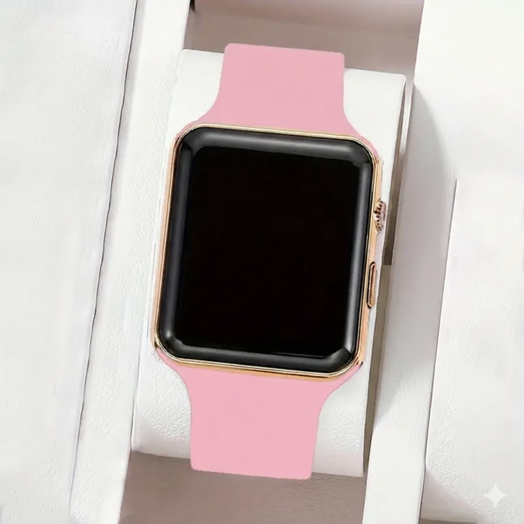 4pcs Women’s Elegant Square Digital Watches with Heart Charms MUVAYA