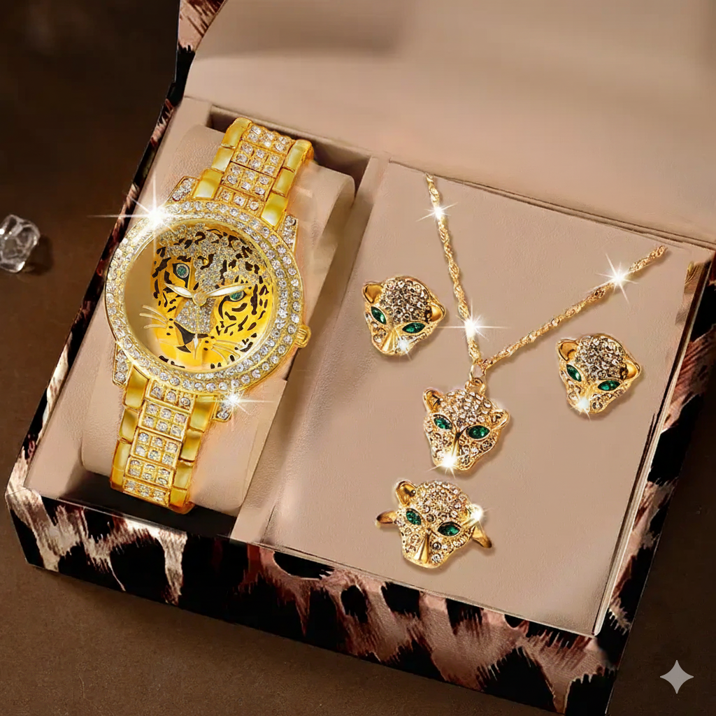 5pcs Leopard Head Jewelry & Watch Set MUVAYA