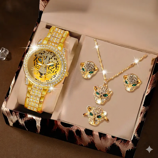 5pcs Leopard Head Jewelry & Watch Set MUVAYA