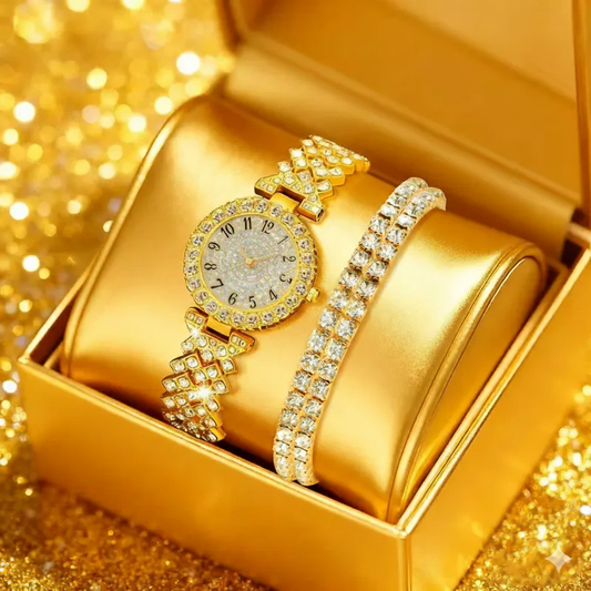 3Pcs Women’s Round Elegant Luxury Quartz Watch Jewelry Set MUVAYA