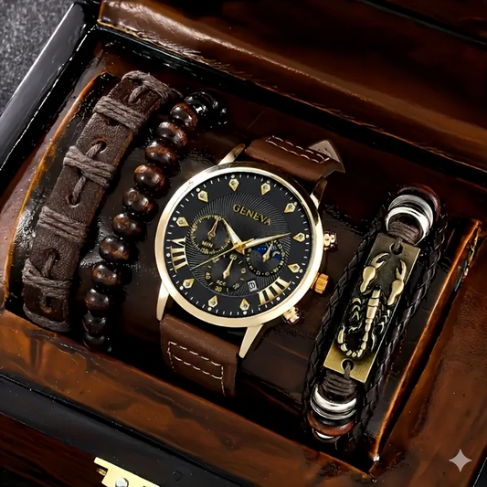 4pcs Fashionable Alloy Case Wristwatch and Scorpion Bracelet Set MUVAYA