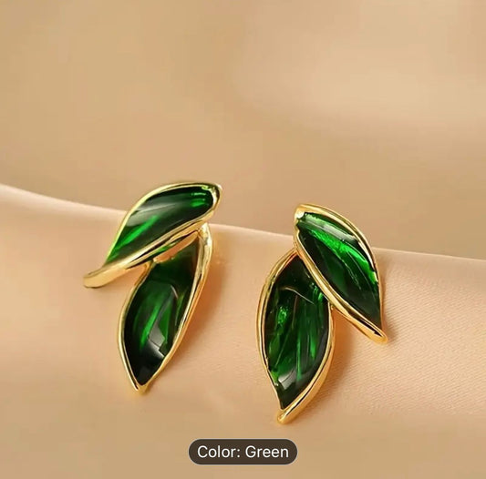 Green Leaf Vintage Stud Earrings MUVAYA