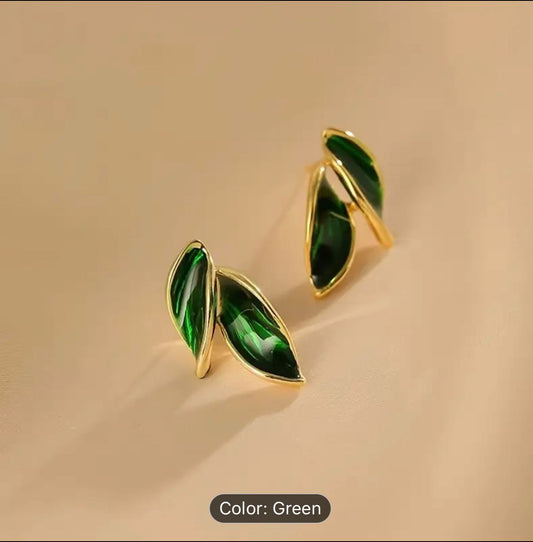 Green Leaf Vintage Stud Earrings MUVAYA