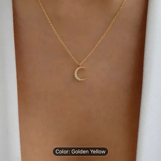 Golden Zinc Alloy Moon Pendant Necklace MUVAYA