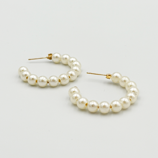 Gold Pearl Hoop Earrings MUVAYA