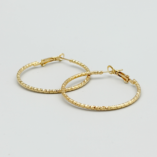 Gold Textured Hoop Earrings MUVAYA